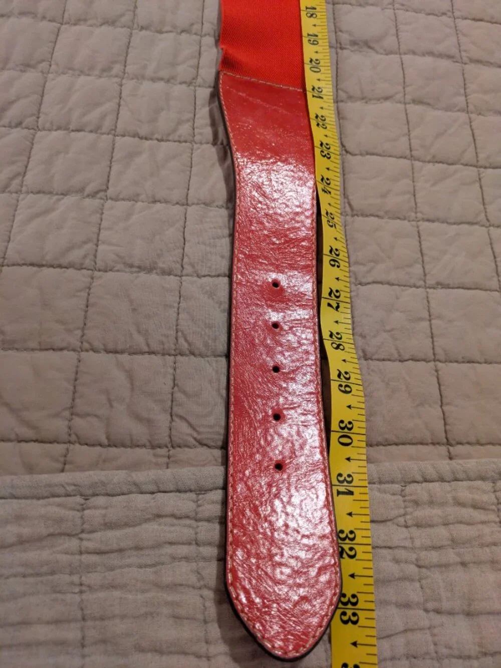 Vibrant red textured leather belt w/ polished silver buckle Medium.